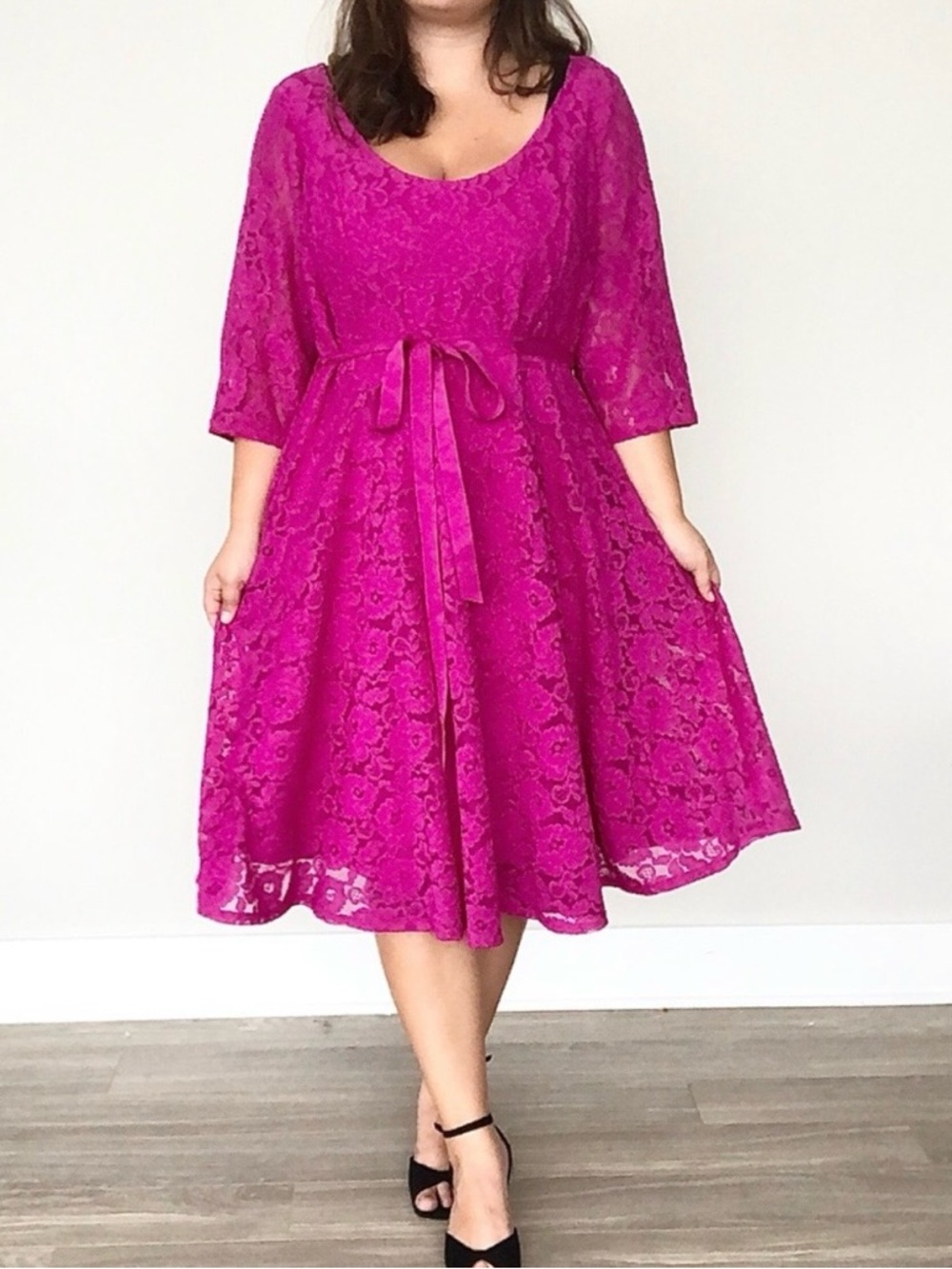 Lane Bryant • Pink Lace Fit & Flare Midi Dress • Size 24